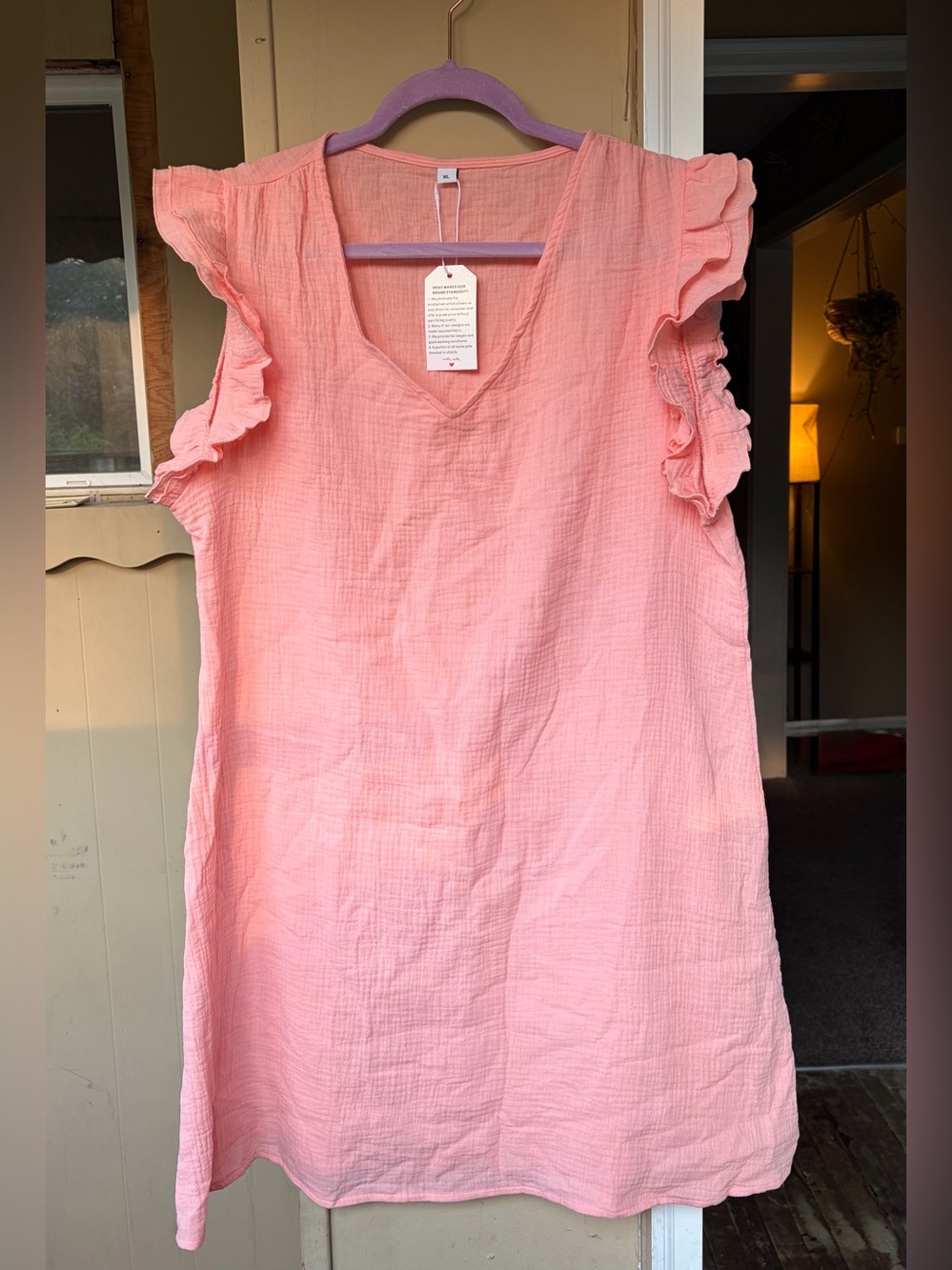 NWT Women's Pink Ruffle Sleeve Dress